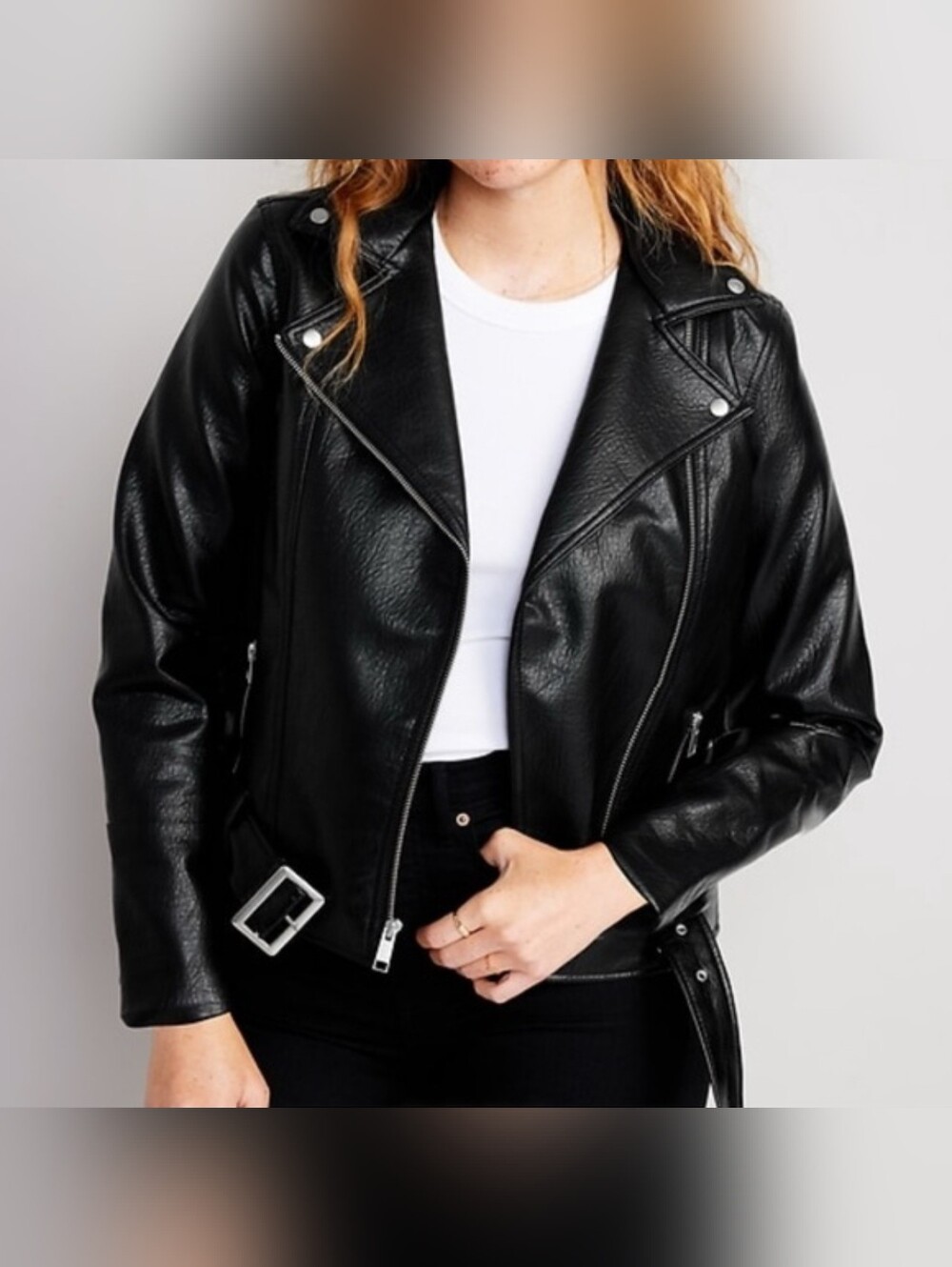 Old Navy Faux Leather Belted Biker Jacket